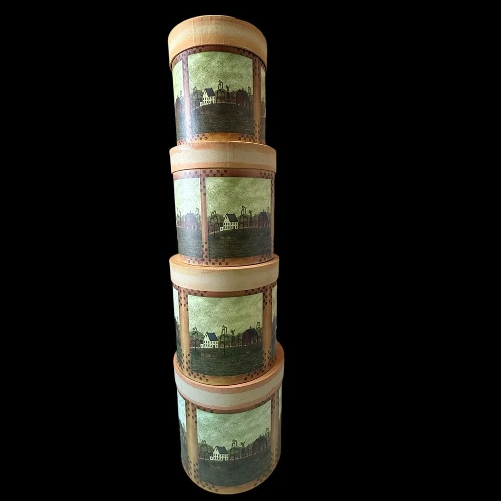 M.J.‎ McNosky Stackable Primitive Folk Art Farmhouse Storage Boxes Decor 4pc